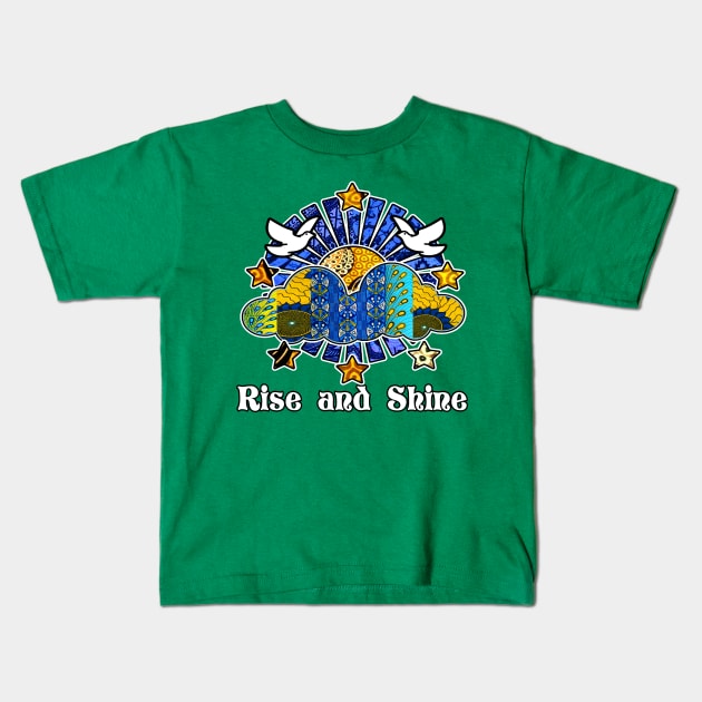 Rise and Shine Birds Sunshine Clouds Kids T-Shirt by artbyomega